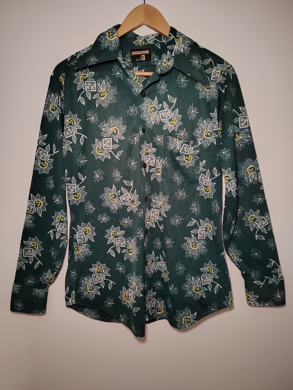 1970s Bond’s Collection Men’s Floral Shirt 16 L Retro Disco Wide Collar Vintage